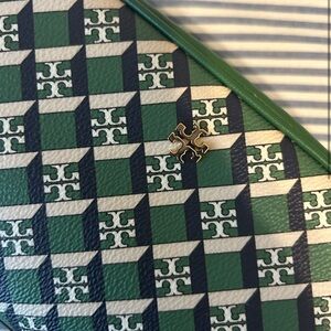 Tory Burch Green and Blue Patterned Clutch